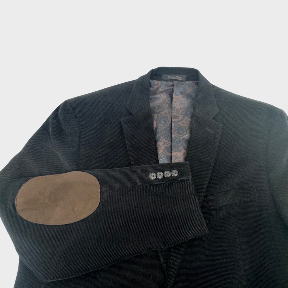 Lauren Ralph Lauren Corduroy Blazer Mens 44L Brown Elbow Patches Dark Academia